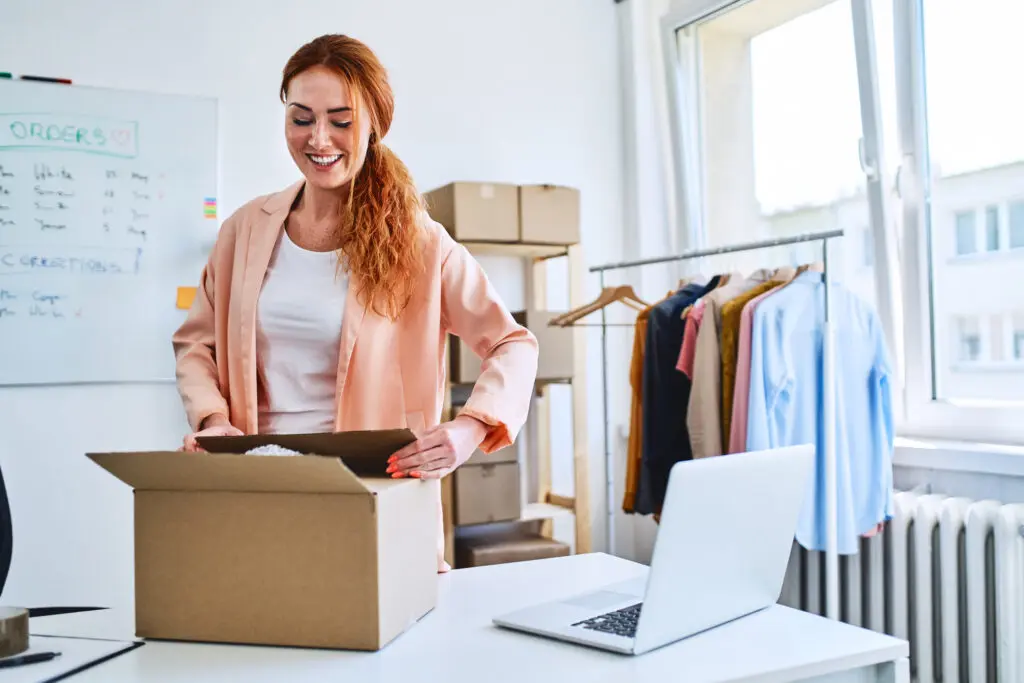 Small businesses in Kentucky utilize Comcast Business to run their organization with fast, secure and reliable Internet and power their mobile devices. IMAGE: Small business owner packing sold items and preparing deliveries
