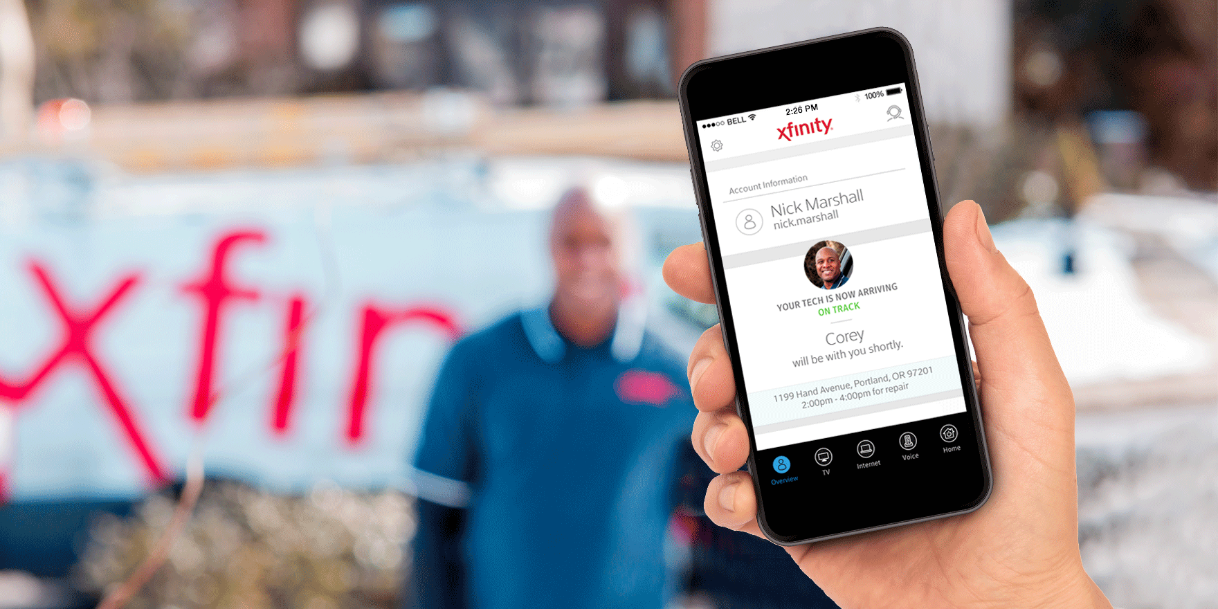 An Xfinity customer checks the status of their service appointment on the Xfinity app.